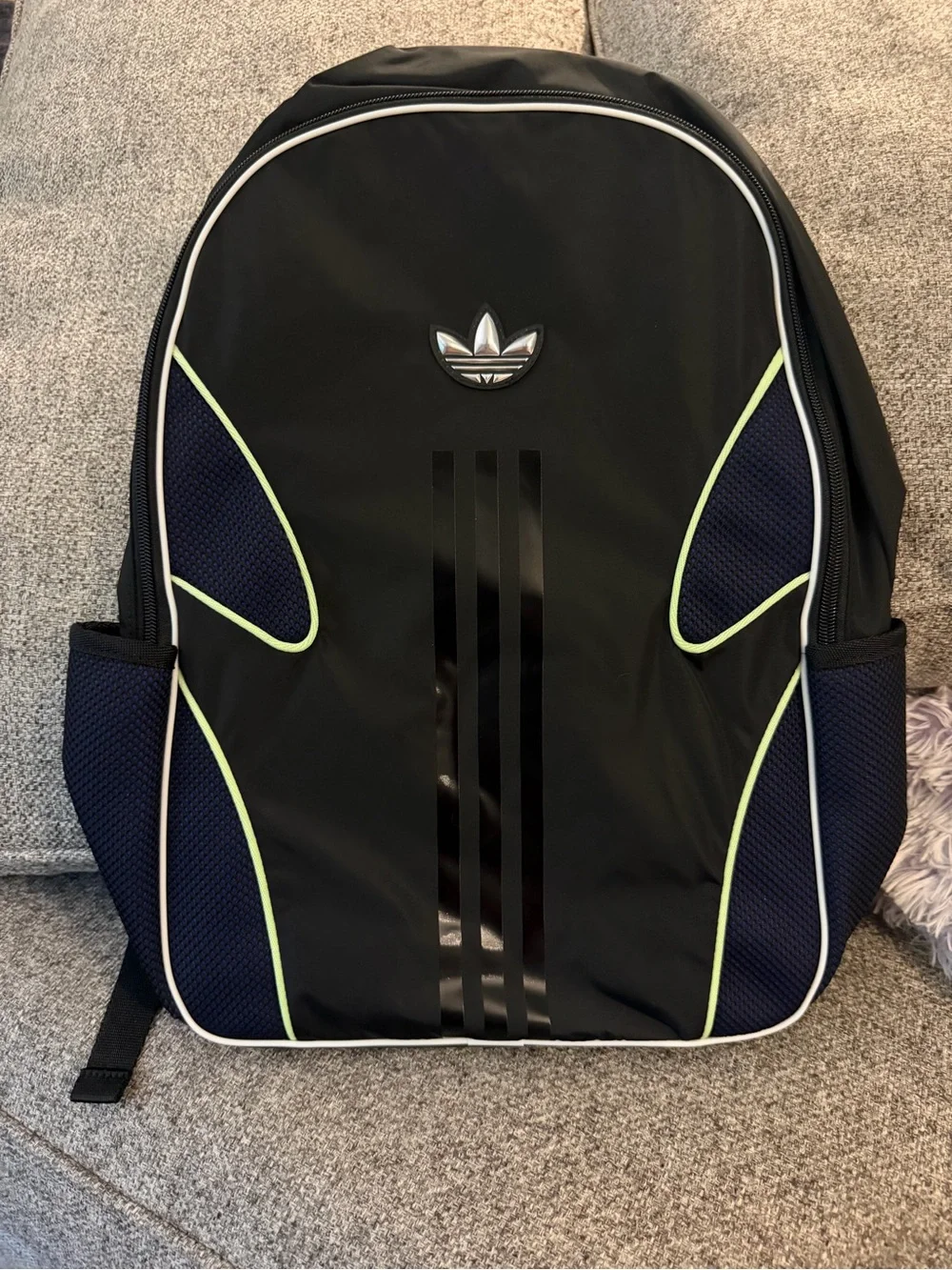 adidas Black Backpack with Navy Panels and Neon Lime Accents